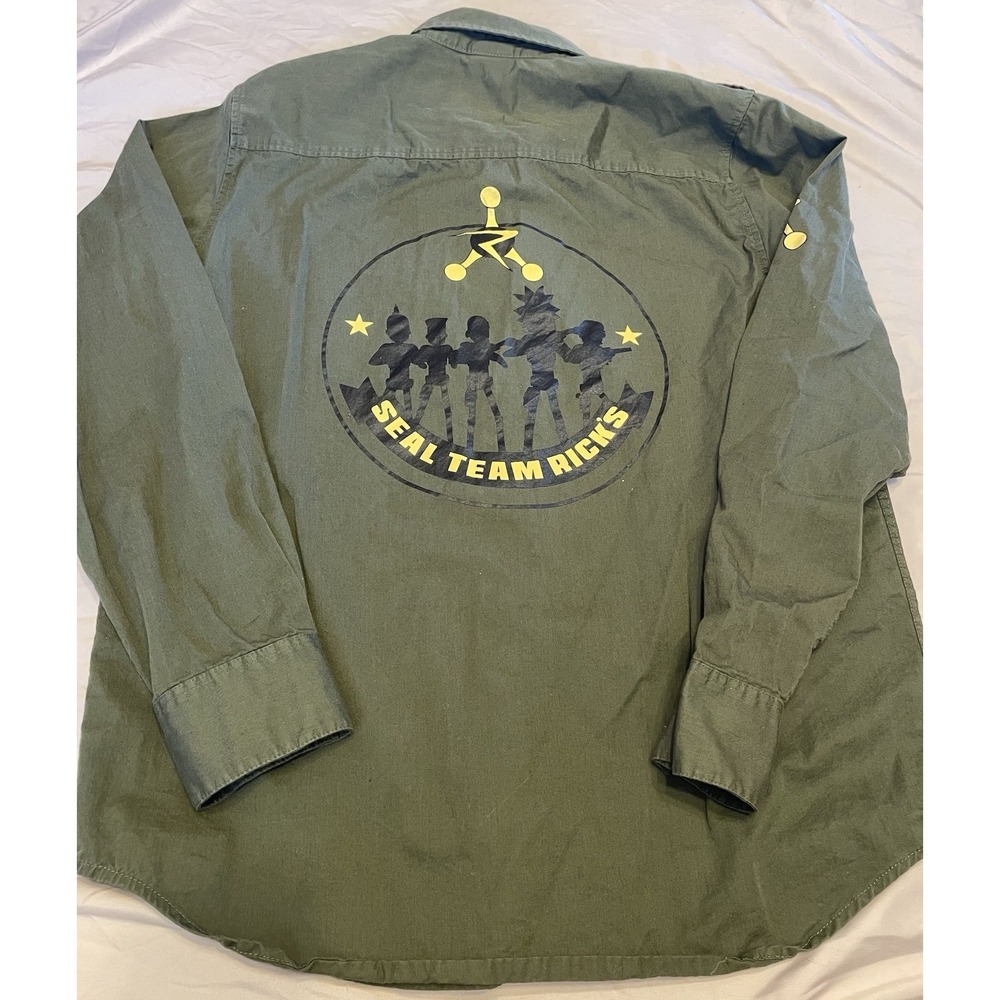 Rick & Morty Shirt Unisex‎ Seal Team Large Long Sleeve Button Down Green Graphic
